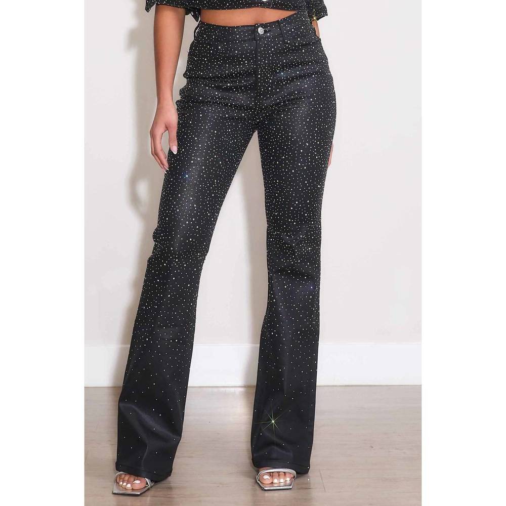 Elegant High Rise Black Glitter Jeans